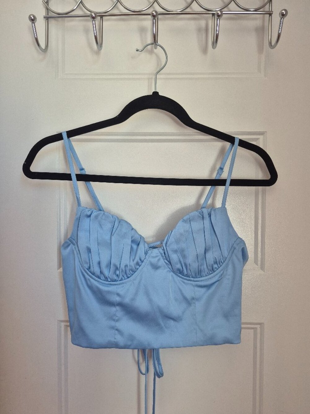 SHEIN Blue Satin Corset Bustier Lace-Up Top M US 6